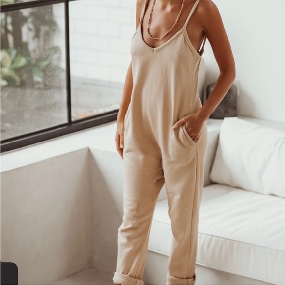 Myrah Penaloza 10% cotton Elegant Tan play Jumpsuit M - Picture 1 of 11